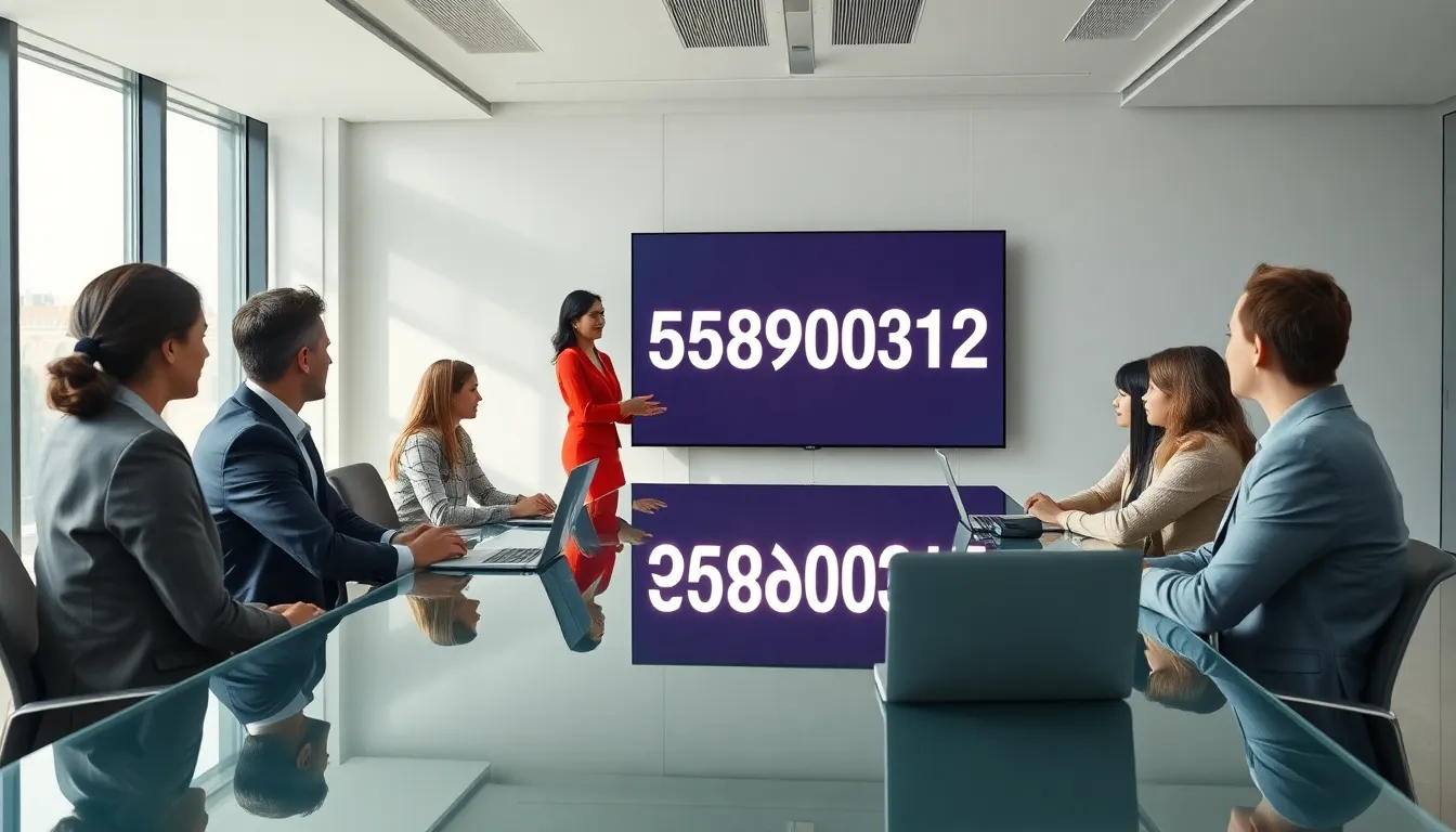 diverse team discussing the significance of the number 5589003132 in a conference room.